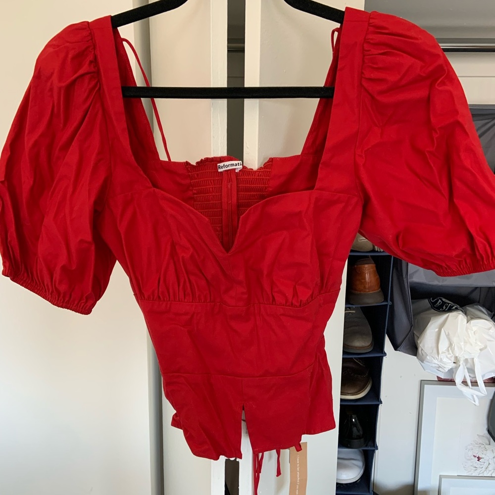 Reformation Red Puff Sleeve Top NWT